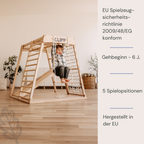CLIFF Pro Klettergerüst mit Kind und Hinweisen zu EU Produktion
