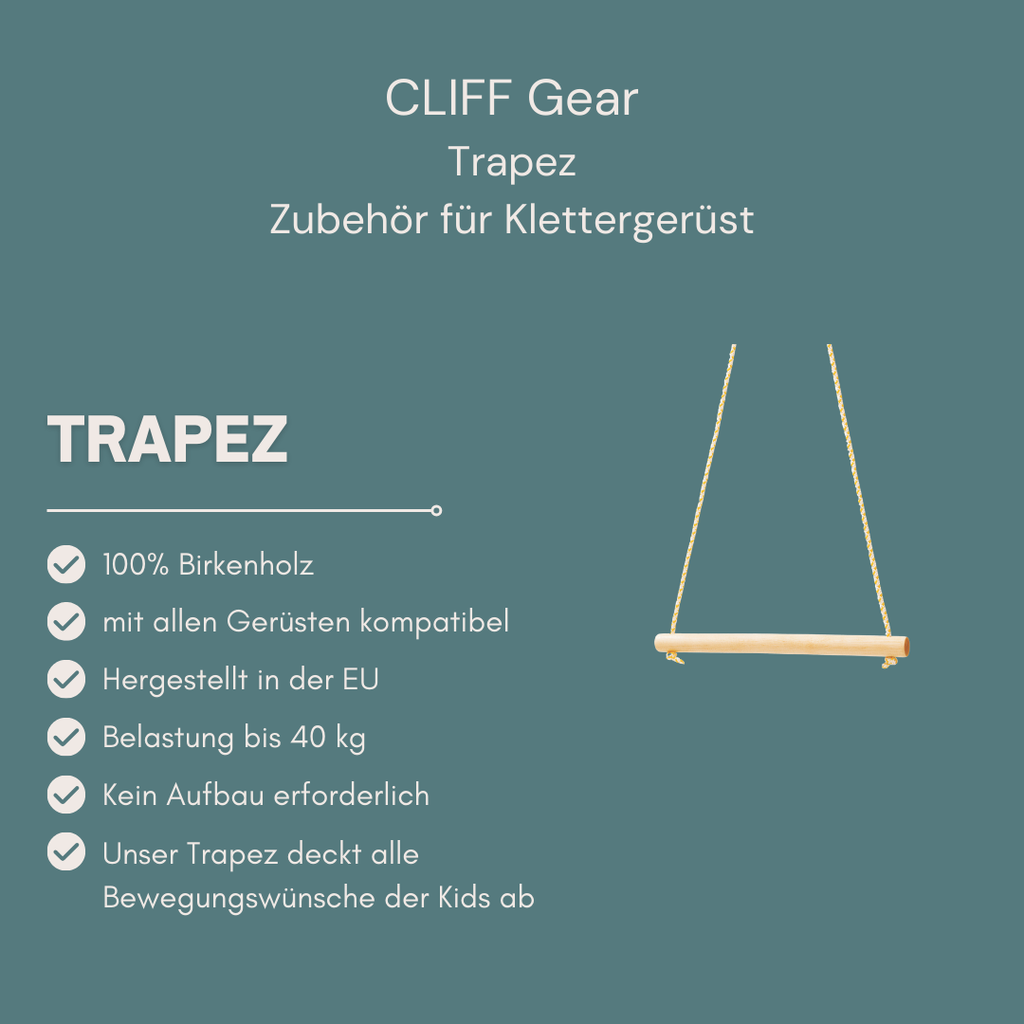 CLIFF Holztrapez mit Hinweisen zur Befestigung und Nutzung am Klettergerüst