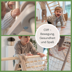Kinder spielen am CLIFF FLEX White Edition Klettergerüst mit Premium-Matte verschiedene ansichten