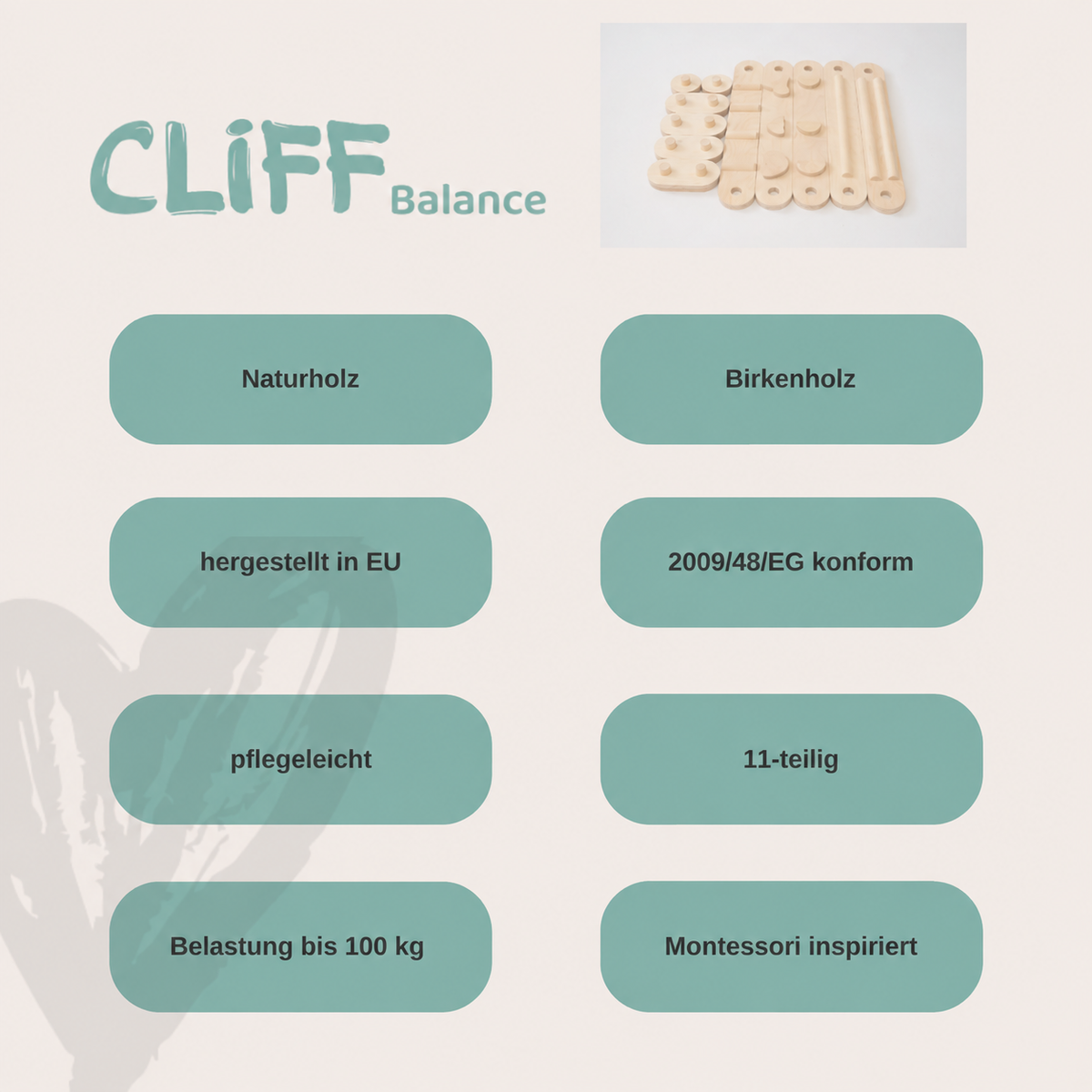 CLIFF Balance Produktinfos: Birkenholz, EU-Herstellung, 11-teilig, Belastung bis 100 kg