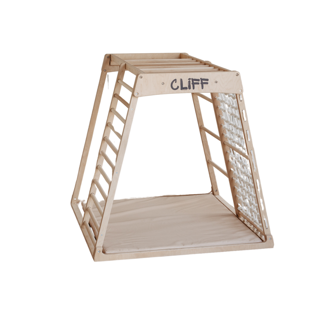 CLIFF PRO White Edition Premium-Klettergerüst aus Holz mit Sicherheitsmatte