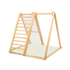 CLIFF FLEX White Edition klappbares Indoor-Klettergerüst aus Holz mit weissem Kletterseil und beiger Premium-Matte