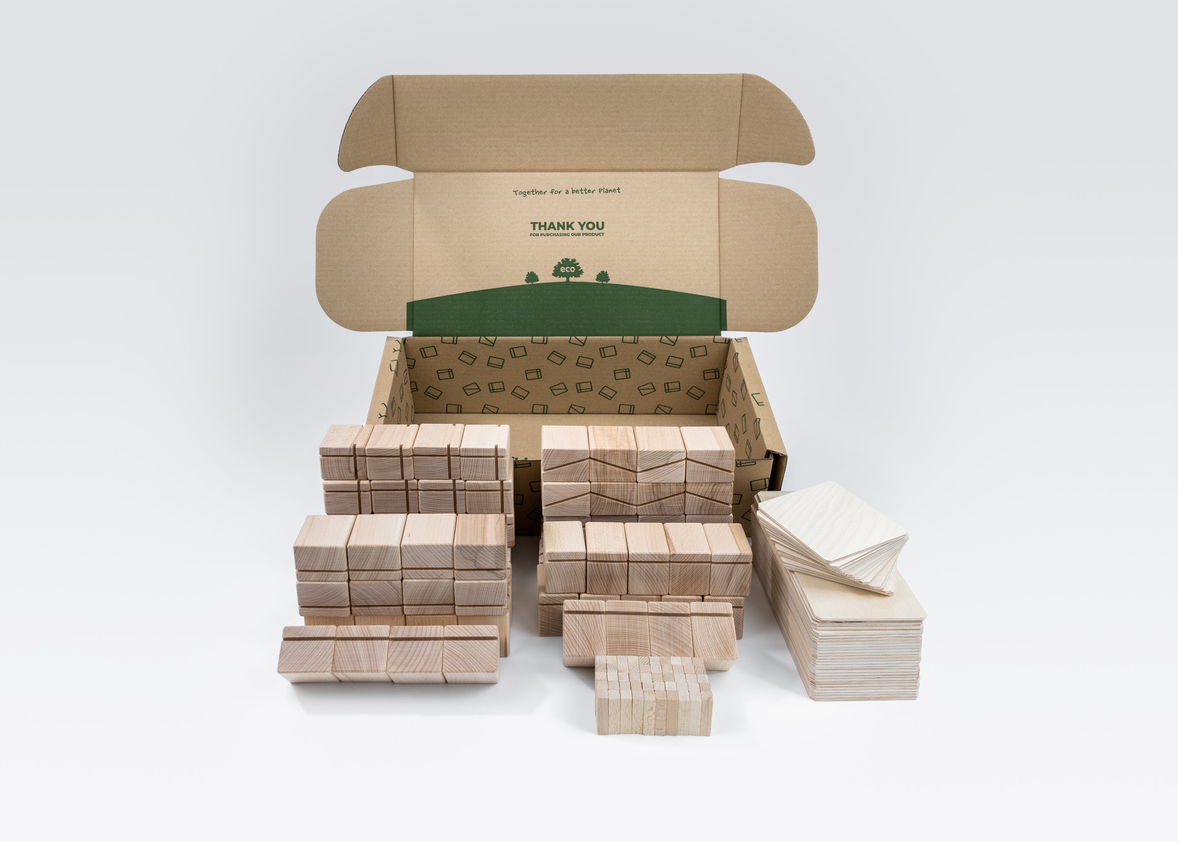 Just Blocks Smart Lines 160-teiliges Holz-Lernsystem mit Verpackung und Holzelementen